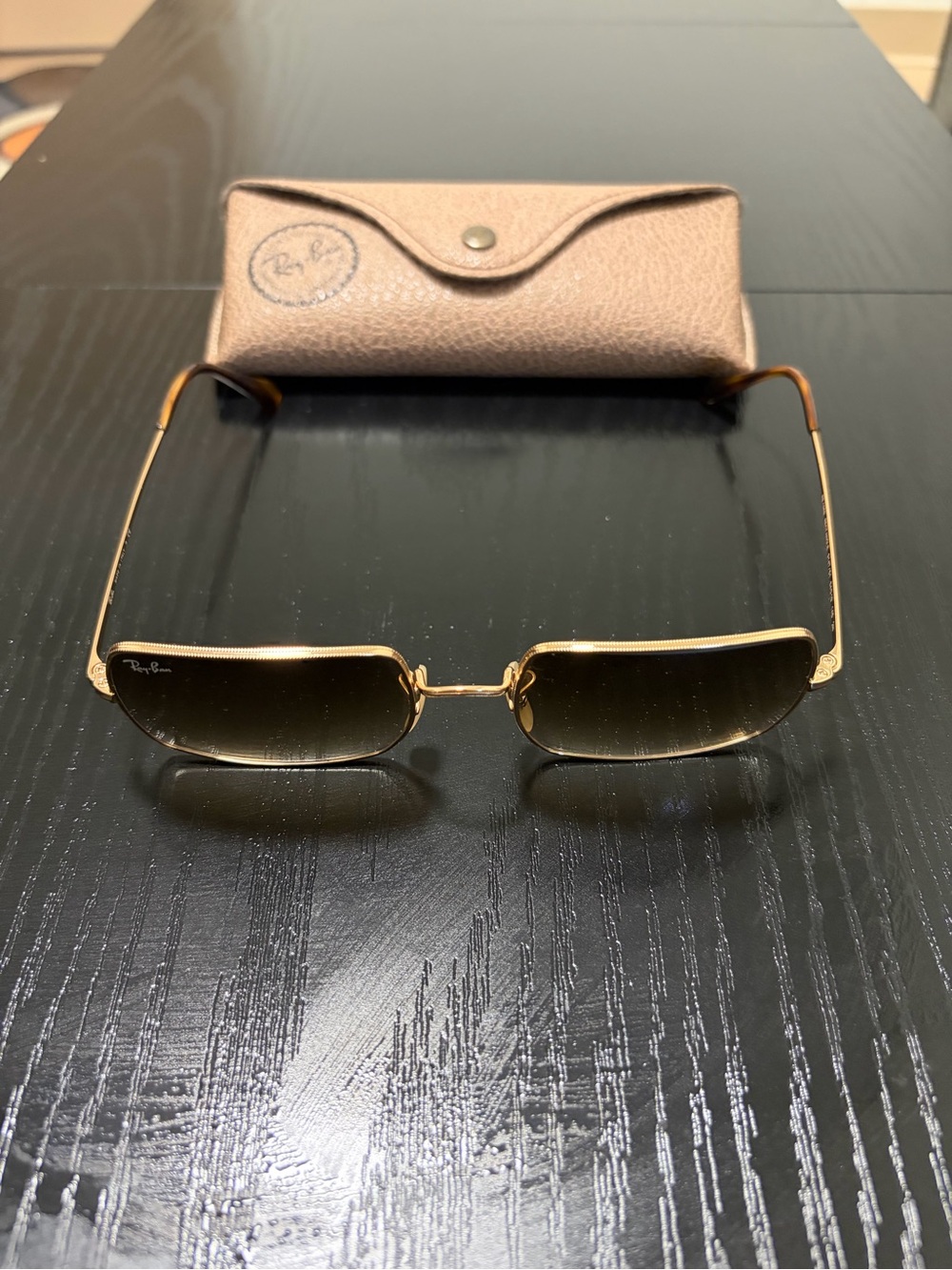 Ray-Ban Square 1969 Gold Frame Brown Gradient Sunglasses + Case
